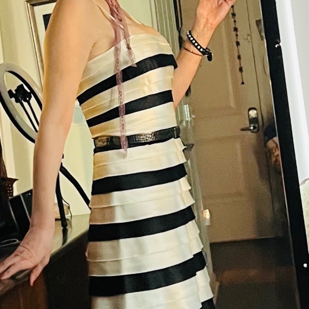 BCBG MaxAzira tierd party dress- Blk & Wht. stripe